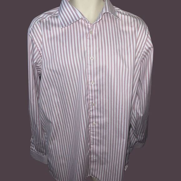 Eton Contempory Signature Twill Pink Stripe Dress Shirt Size 18 #24 - Picture 2 of 5